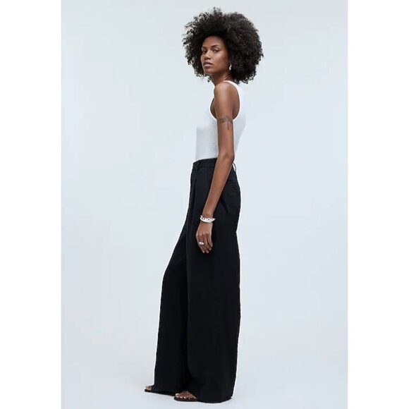 MADEWELL The Harlow Wide-Leg Pant in 100% Linen Black NWT - Picture 2 of 11